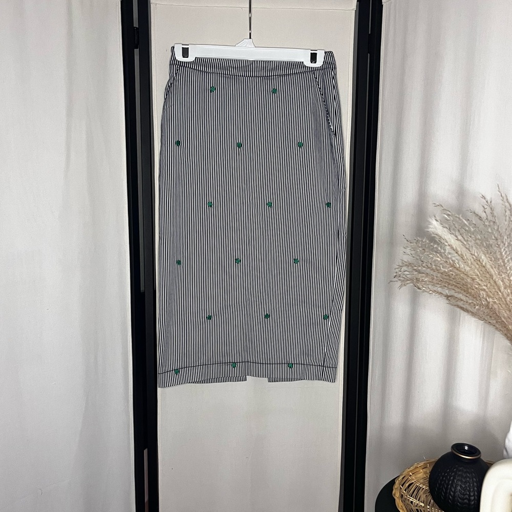 3/$10 iroo Black & White Striped Pineapple Midi Pencil Skirt